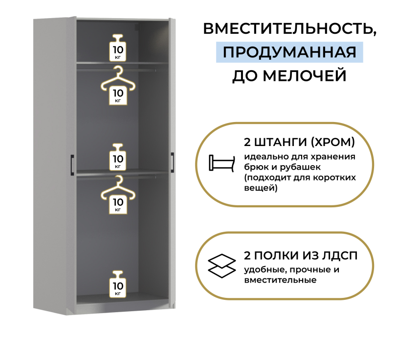 Для одежды, Шкаф двухдверный Макс 1000 мм, вариант №4 (ЛДСП)