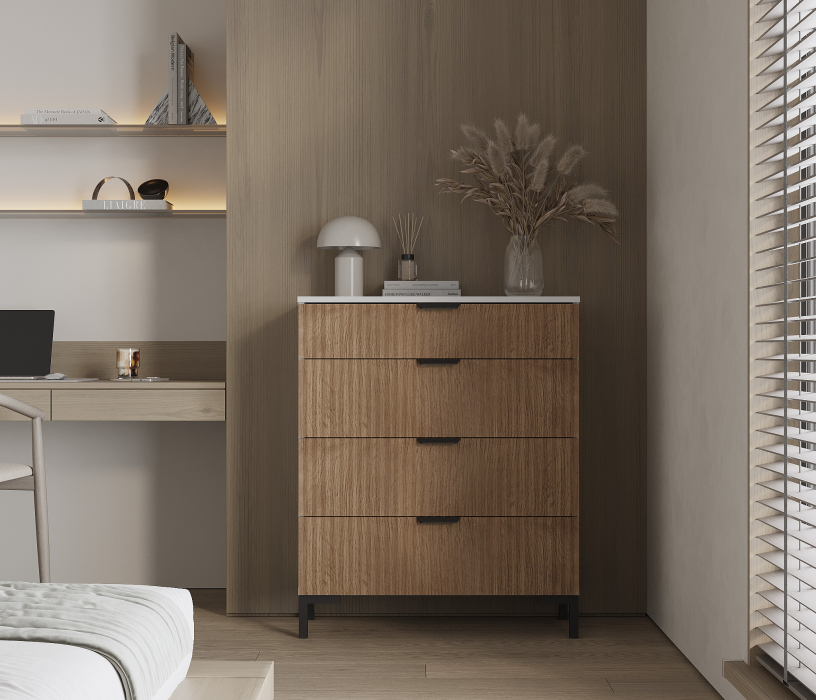 Комоды, Комод Тренд СБ-3444 4 ящика Белый Альпийский/МДФ Джаз Акация светлая