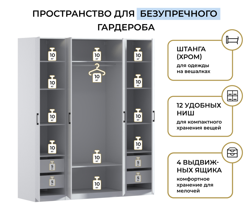 Для одежды, Шкаф четырехдверный Макс 2000 мм, вариант №2 (ЛДСП)