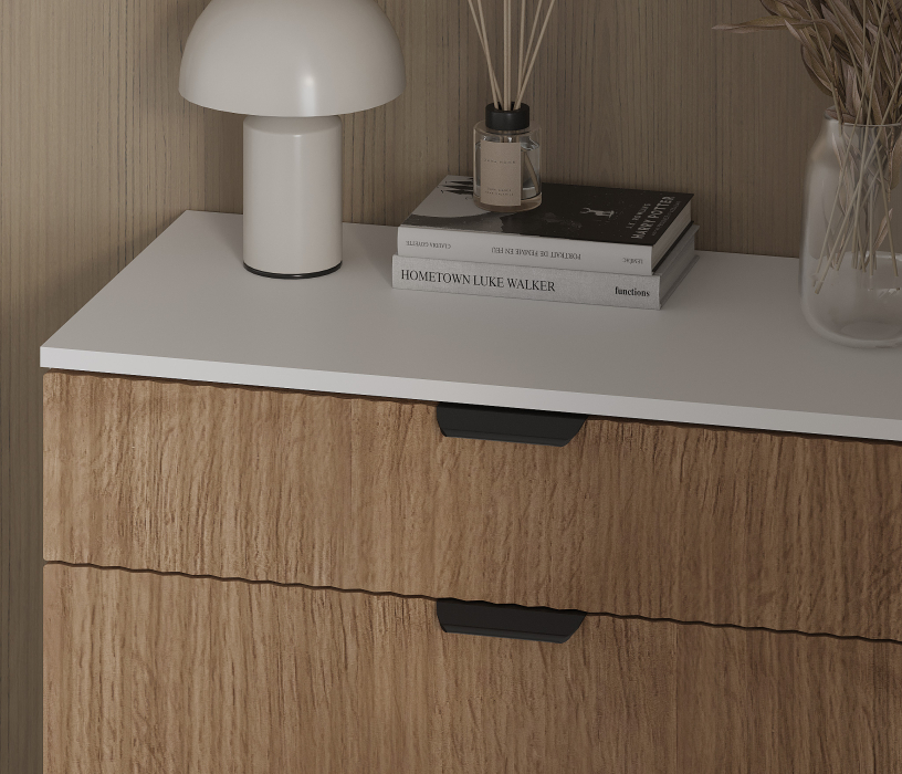 Комоды, Комод Тренд СБ-3444 4 ящика Белый Альпийский/МДФ Джаз Акация светлая