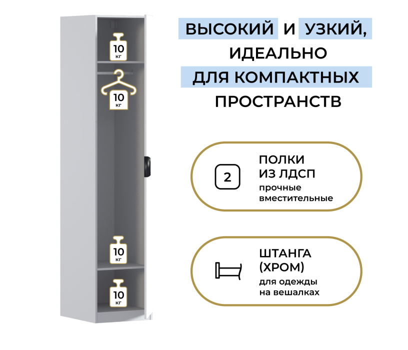 Для одежды, Шкаф однодверный Макс 500 мм, вариант №1 (ЛДСП/МДФ)