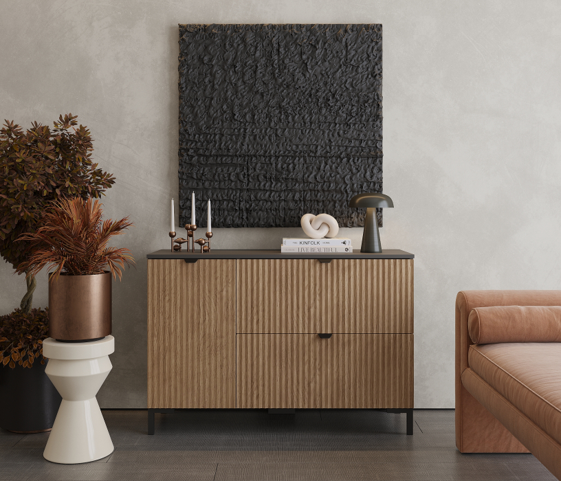 Комоды, Комод Тренд СБ-3447 2 ящика, 1 дверь Кашемир серый/МДФ Джаз Кашемир