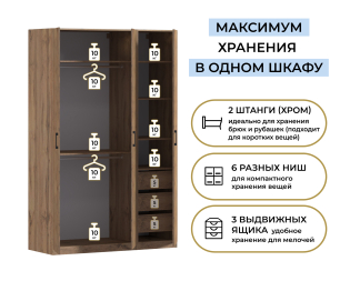 Шкаф трехдверный Макс 1500 мм, вариант №2 (ЛДСП, корпус дуб вотан)