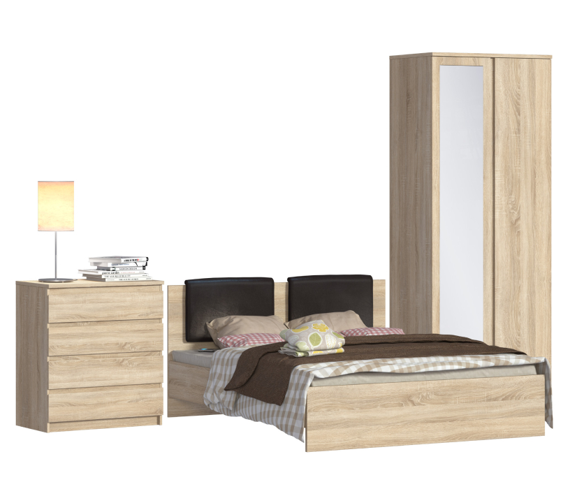 Спальные гарнитуры, Веста комплект для спальни (шкаф 2-х дв + кровать + комод) Дуб Сонома