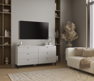 Комод Тренд СБ-3442 6 ящиков Белый Альпийский/Серый перламутровый