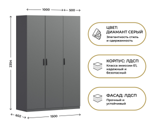 Шкаф трехдверный Макс 1500 мм, вариант №3 (ЛДСП)