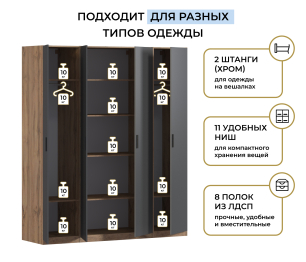 Шкаф четырехдверный Макс 2000 мм, вариант №3 (ЛДСП, корпус дуб вотан)