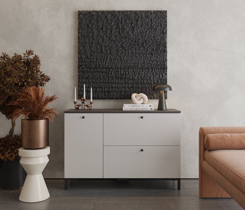 Комоды, Комод Тренд СБ-3447 2 ящика, 1 дверь Диамант серый/Серый Перламутровый