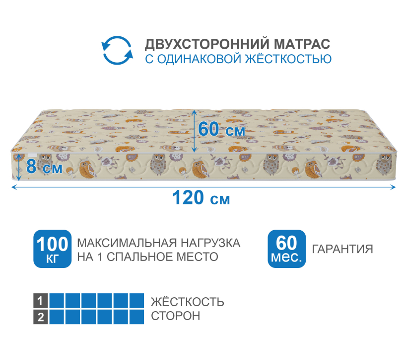 Детские матрасы, Матрас Здоровый сон-Дейл 600х1200
