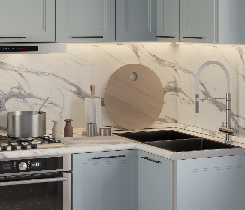 Кухонные гарнитуры, Кухонный гарнитур Регина Белый/МДФ Modern Серый 2,1х1 м