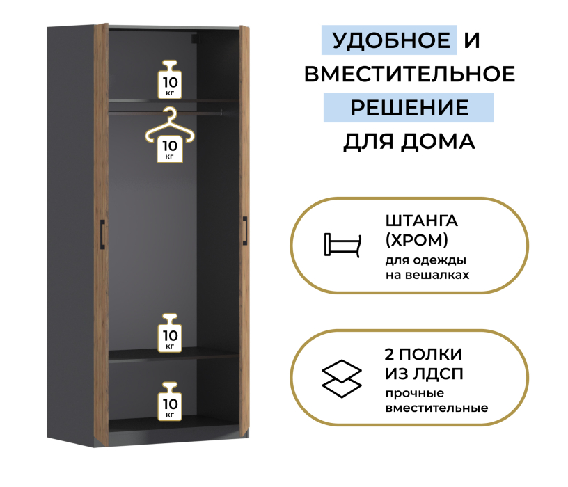 Для одежды, Шкаф двухдверный Макс 1000 мм, вариант №1 (ЛДСП)