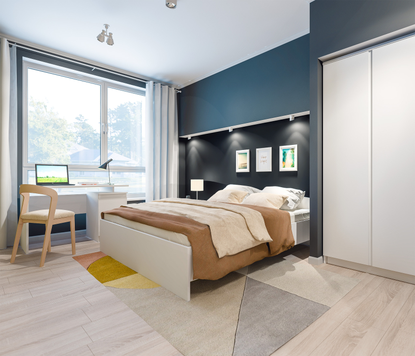 Спальные гарнитуры, Спальня Кито (кровать+шкаф+тумба+стол) Белый