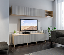 Стенки для гостиной, Гостиная (стенка) на ножках Тренд Дуб Винченца / МДФ Джаз Светло-серый