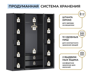 Шкаф четырехдверный Макс 2000 мм, вариант №1 (ЛДСП)