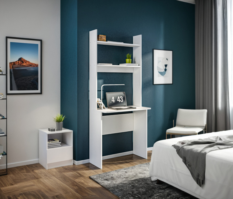 Прямые компьютерные столы, Комплект Альфа (тумба и стеллаж со столом), Белый