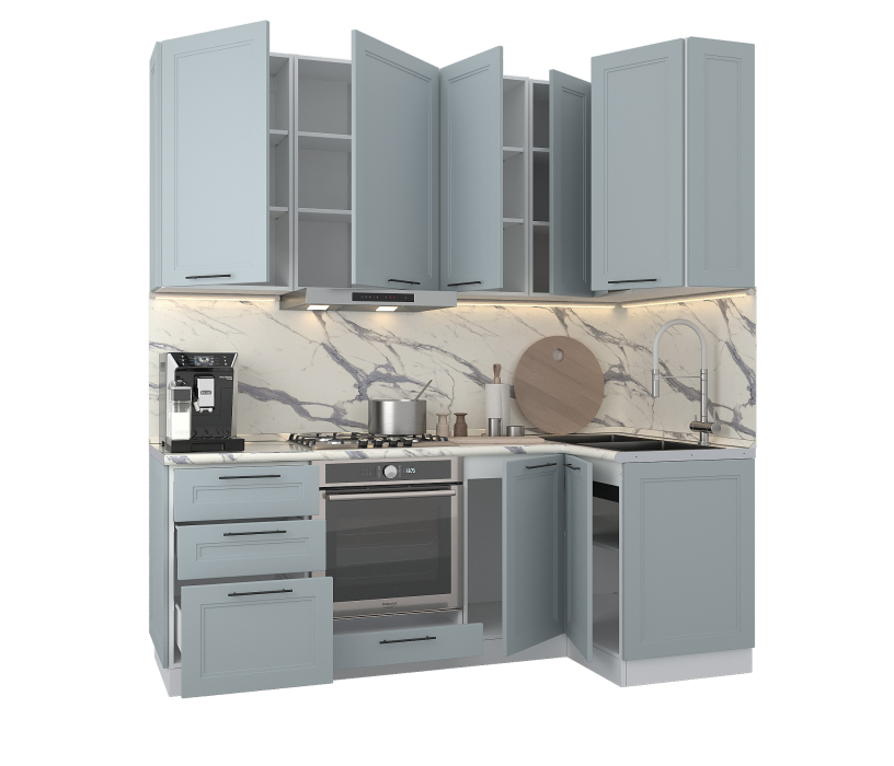 Кухонные гарнитуры, Кухонный гарнитур Регина Белый/МДФ Modern Серый 2,1х1 м