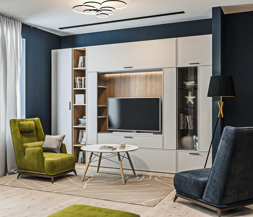 Стенки для гостиной, Гостиная (стенка) Милан Серый, Дуб Гамильтон/МДФ Светло серый