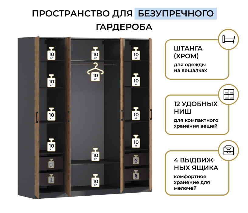 Для одежды, Шкаф четырехдверный Макс 2000 мм, вариант №2 (ЛДСП)