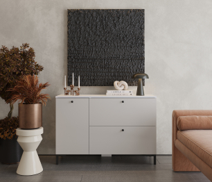 Комод Тренд СБ-3447 2 ящика, 1 дверь Белый Аьпийский/Серый Перламутровый