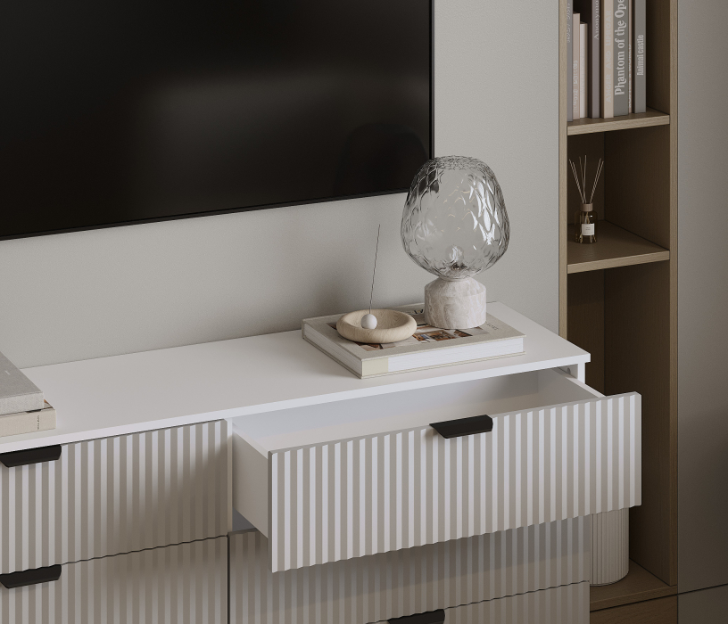 Комоды, Комод Тренд СБ-3442 6 ящиков Белый Альпийский/МДФ Джаз Серый