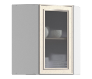 Регина РПУ-60 Полка угловая с фасадом-витриной Песочный/МДФ Классика Светлый