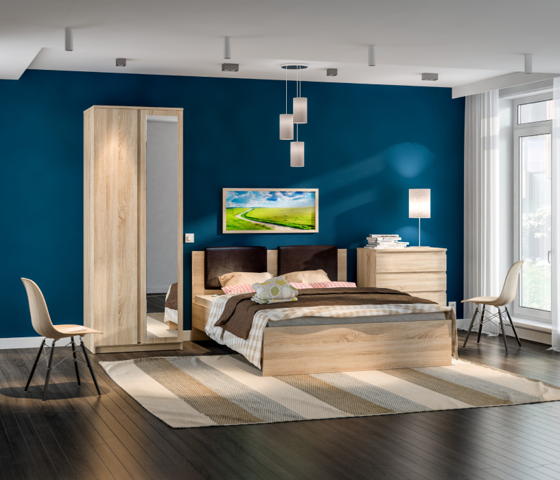 Спальные гарнитуры, Веста комплект для спальни (шкаф 2-х дв + кровать + комод) Дуб Сонома