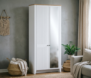 Шкаф 2 дверный Монтана СБ-3553 Белый Альпийский,Дуб Гамильтон/МДФ Дуб Белый