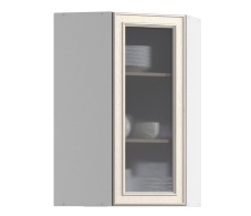 Классика, Регина РПУ-160 Полка угловая с фасадом-витриной Песочный/МДФ Классика Светлый