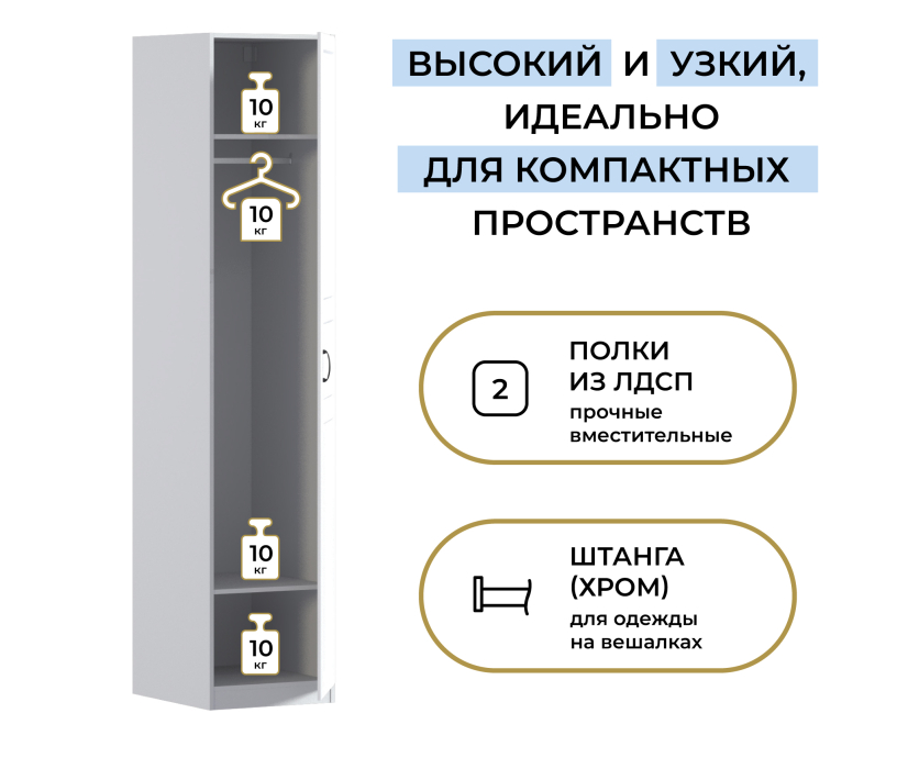 Для одежды, Шкаф однодверный Макс 500 мм, вариант №1 (ЛДСП/МДФ)